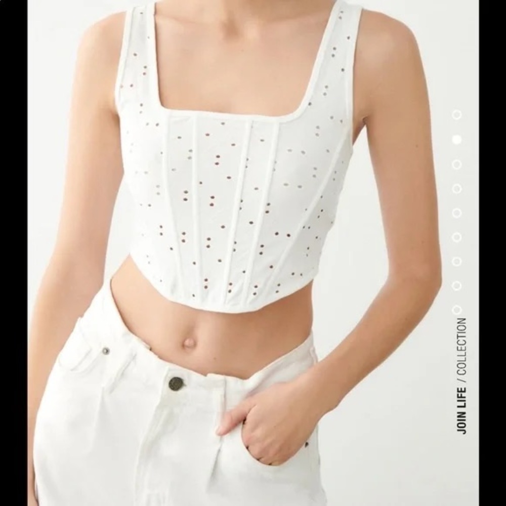 Zara White Eyelet Corset Crop Top